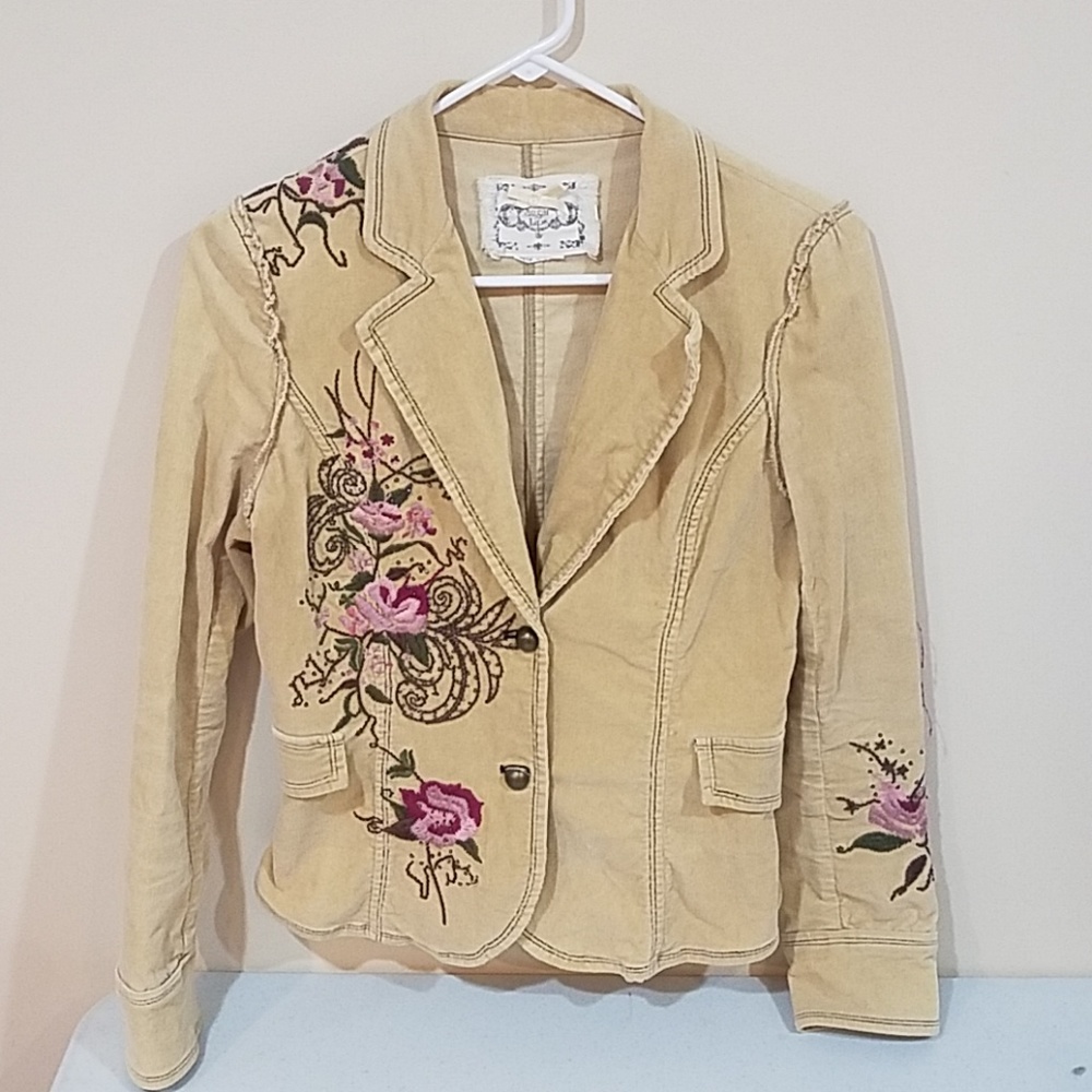 Cordray Floral Embroidery Blazer Small Tan